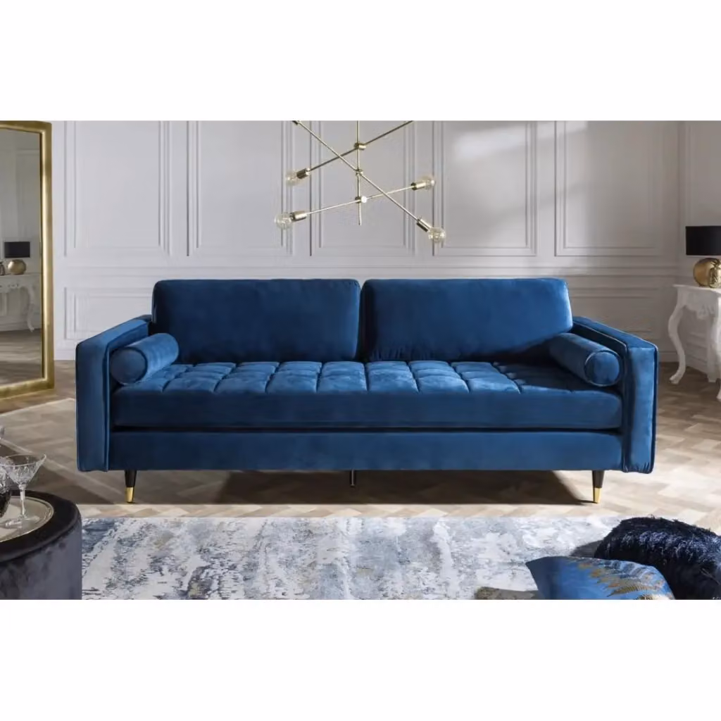 Divano KOLIRI 3 posti Meublorama blu in velluto con struttura in legno massiccio L: 220 cm, P: 90 cm, H: 85 cm – 2