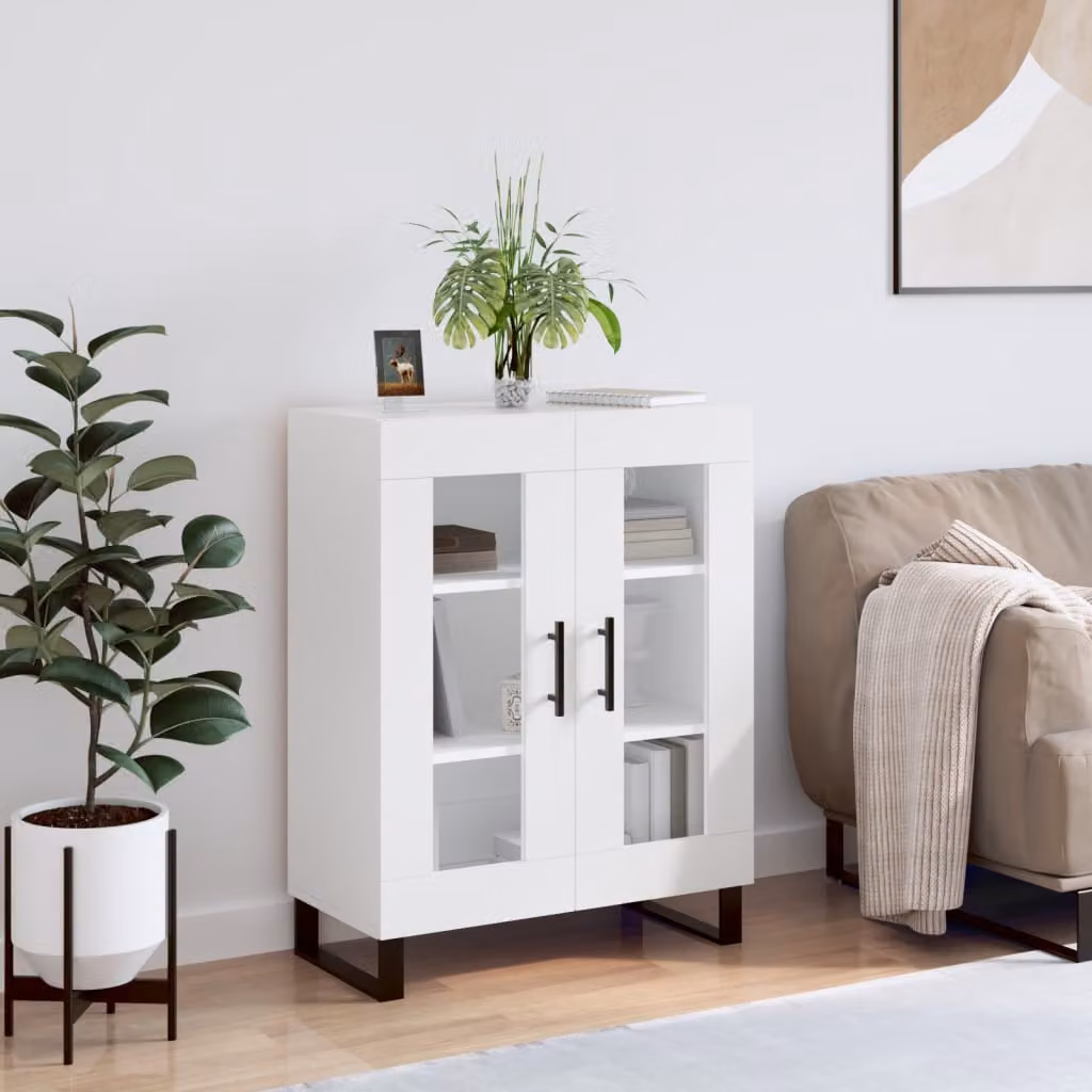 Credenza bianca vidaXL in legno multistrato e metallo, L: 69,5 cm, P: 34 cm, H: 90 cm