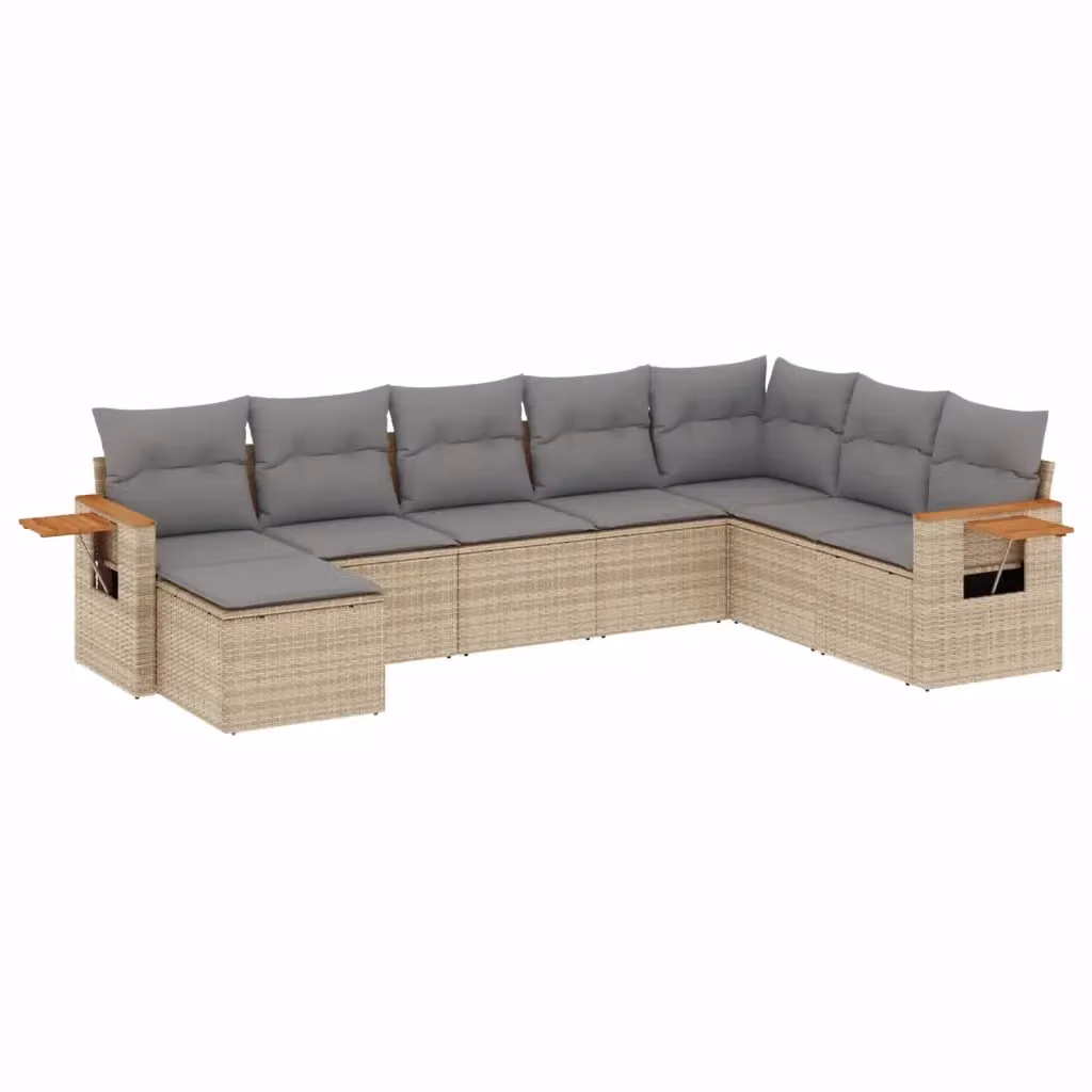 vidaXL Set Divano da Giardino 8 pz a L in Polyrattan con Cuscini Beige e Grigio – 2