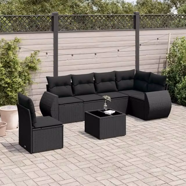 Set Divani da Giardino con Cuscini 7pz Nero Polyrattan 3221434