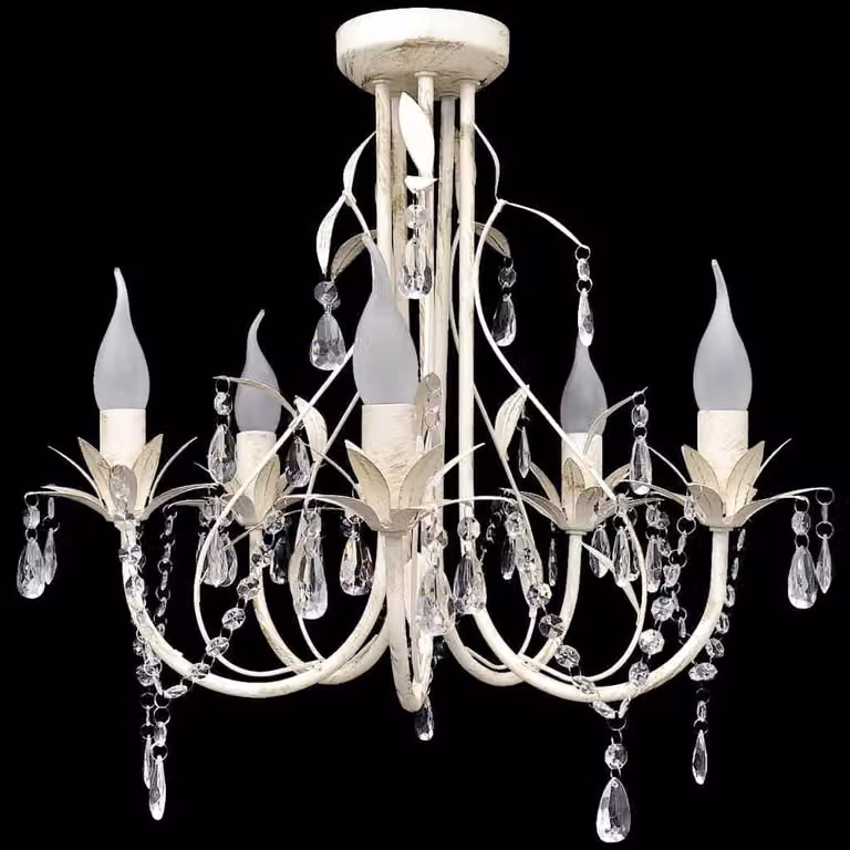 vidaXL Lampadario da Soffitto in Cristallo Bianco con 5 Portalampada E14