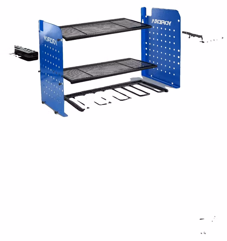 Organizzatore per utensili, realizzato in metallo resistente, compatibile con pannelli forati, dimensioni 42,9x30x22 cm