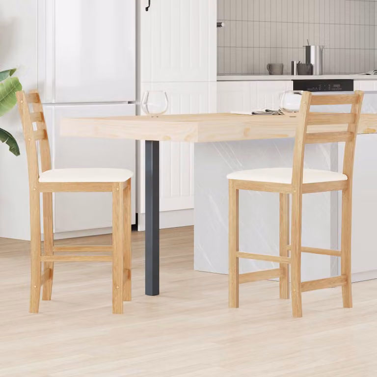 Set di 2 sedie da pranzo moderne vidaXL in legno di gomma naturale con seduta in tessuto beige e marrone