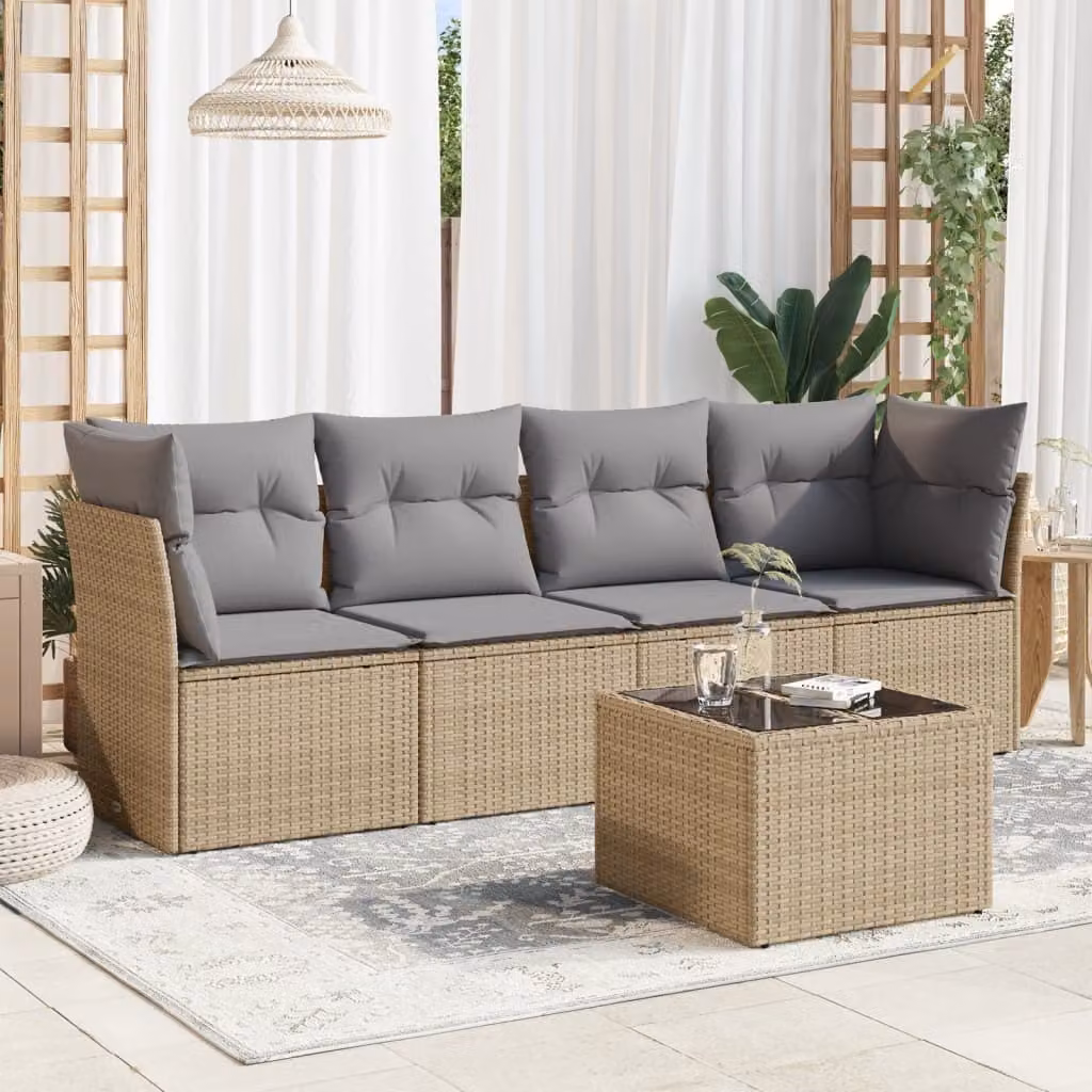 Maison Exclusive - Set Divano da Giardino 5 pz con Cuscini Beige in Polyrattan