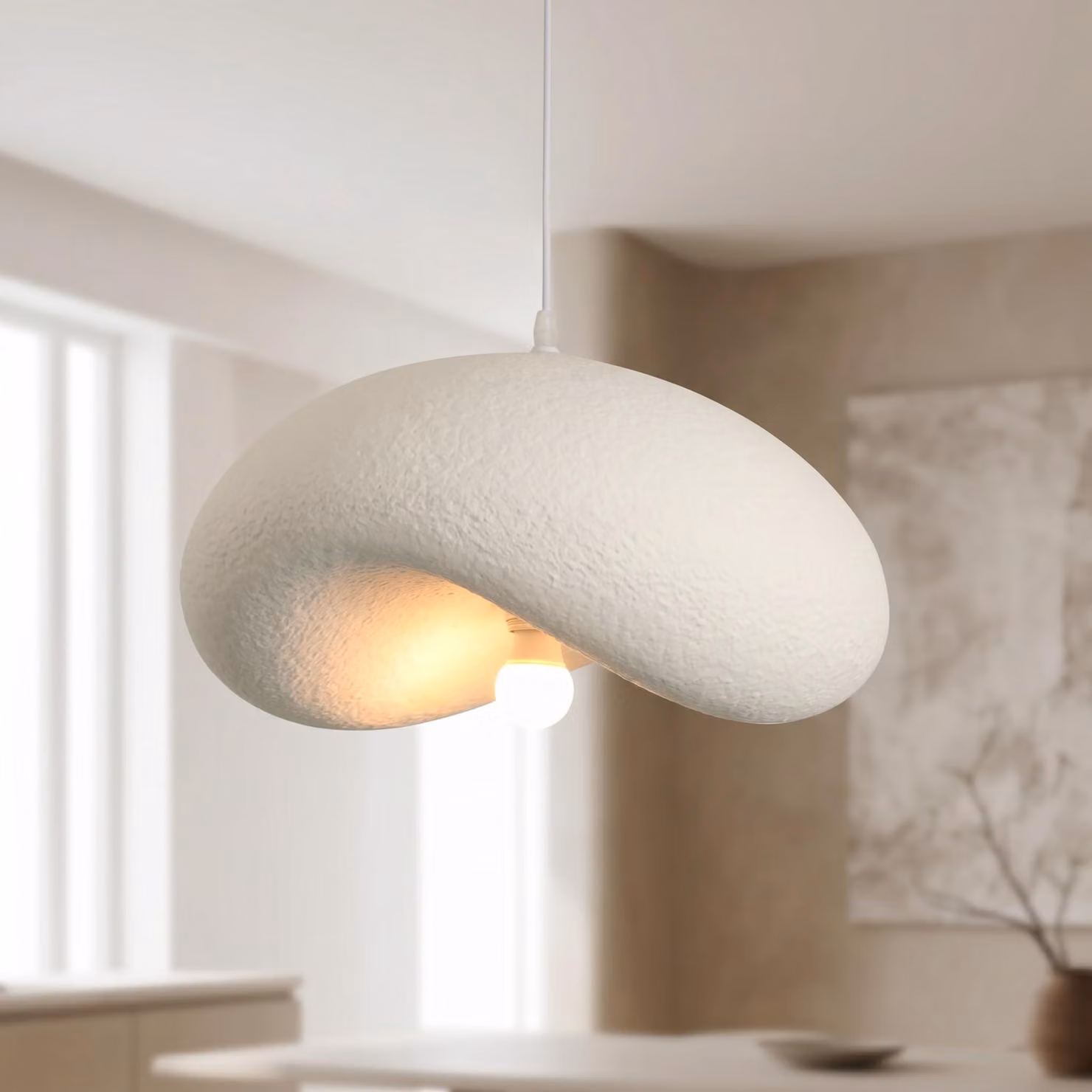 Lampada a sospensione a forma di nuvola, 40 cm, attacco E27, bianca, stile Wabi-Sabi