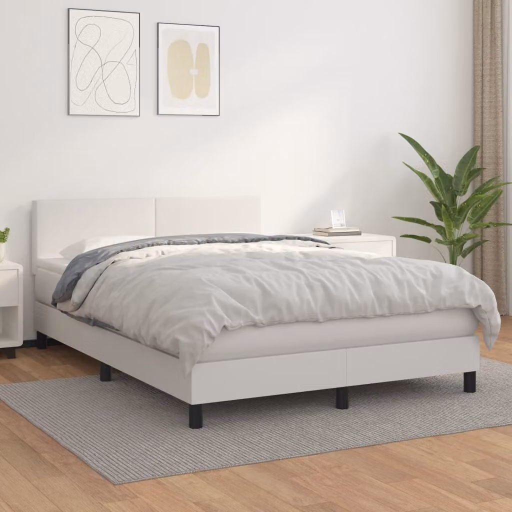 vidaXL Giroletto a Molle con Materasso in Similpelle Bianco L/P/H: 140 x 190 cm