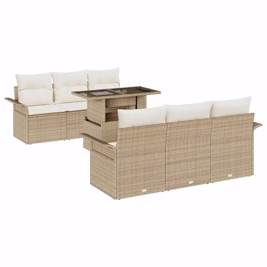 Set Divano da Giardino vidaXL in Polyrattan Beige con Cuscini e Tavolino da 7 Pezzi – 2