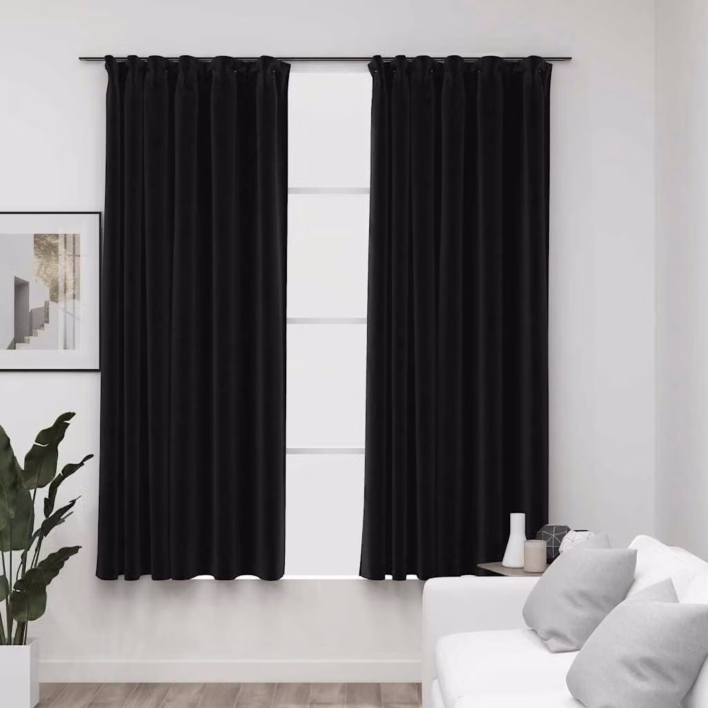 Set di 2 tende oscuranti vidaXL con ganci in effetto lino, colore antracite, L 140 cm x H 175 cm