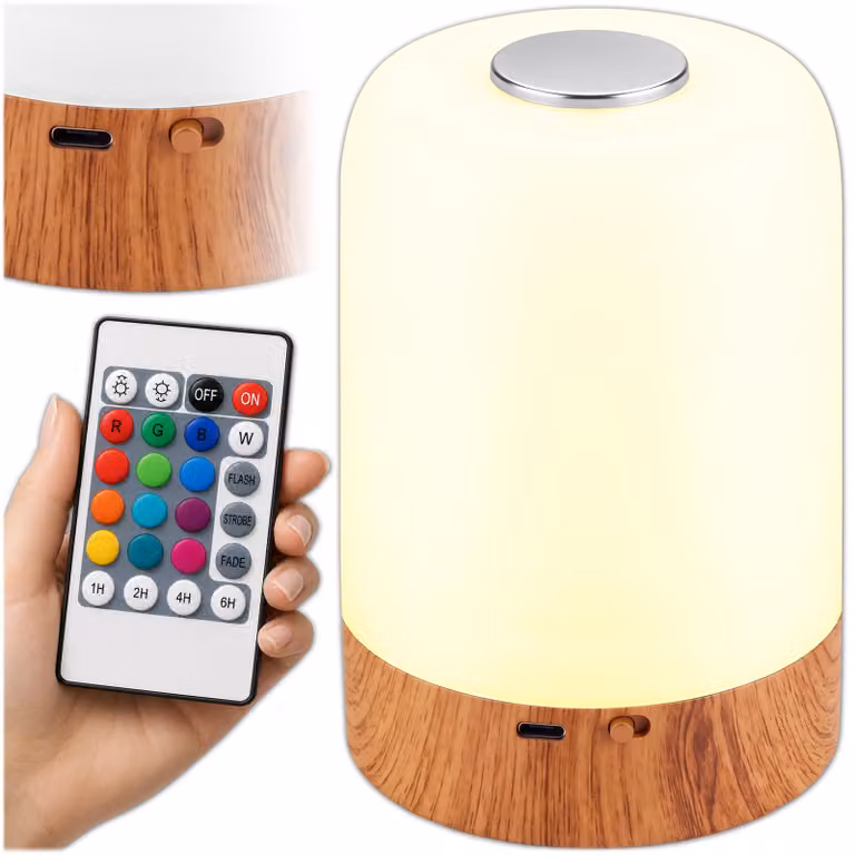 Lampada da comodino LED KRUMAD, lampada da tavolo LED con 13 colori, luce notturna, controllo touch e telecomando, design effetto legno, lampada da comodino USB