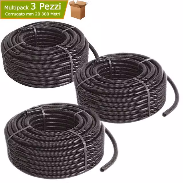 Set di 3 rotoli di tubi flessibili corrugati Gewiss neri con diametro di 20 mm e lunghezza totale di 300 metri