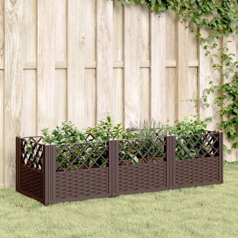 Fioriera da giardino rialzata con picchetti vidaXL, marrone, L: 123,5 cm, P: 43,5 cm, H: 43,5 cm