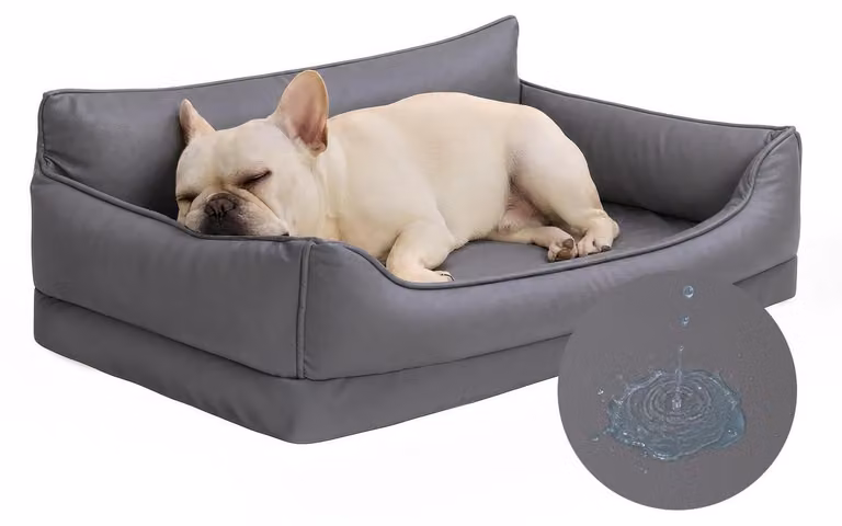 Cuccia ortopedica per cani, impermeabile, grigia, con rivestimento effetto pelle, dimensioni 73x45 cm
