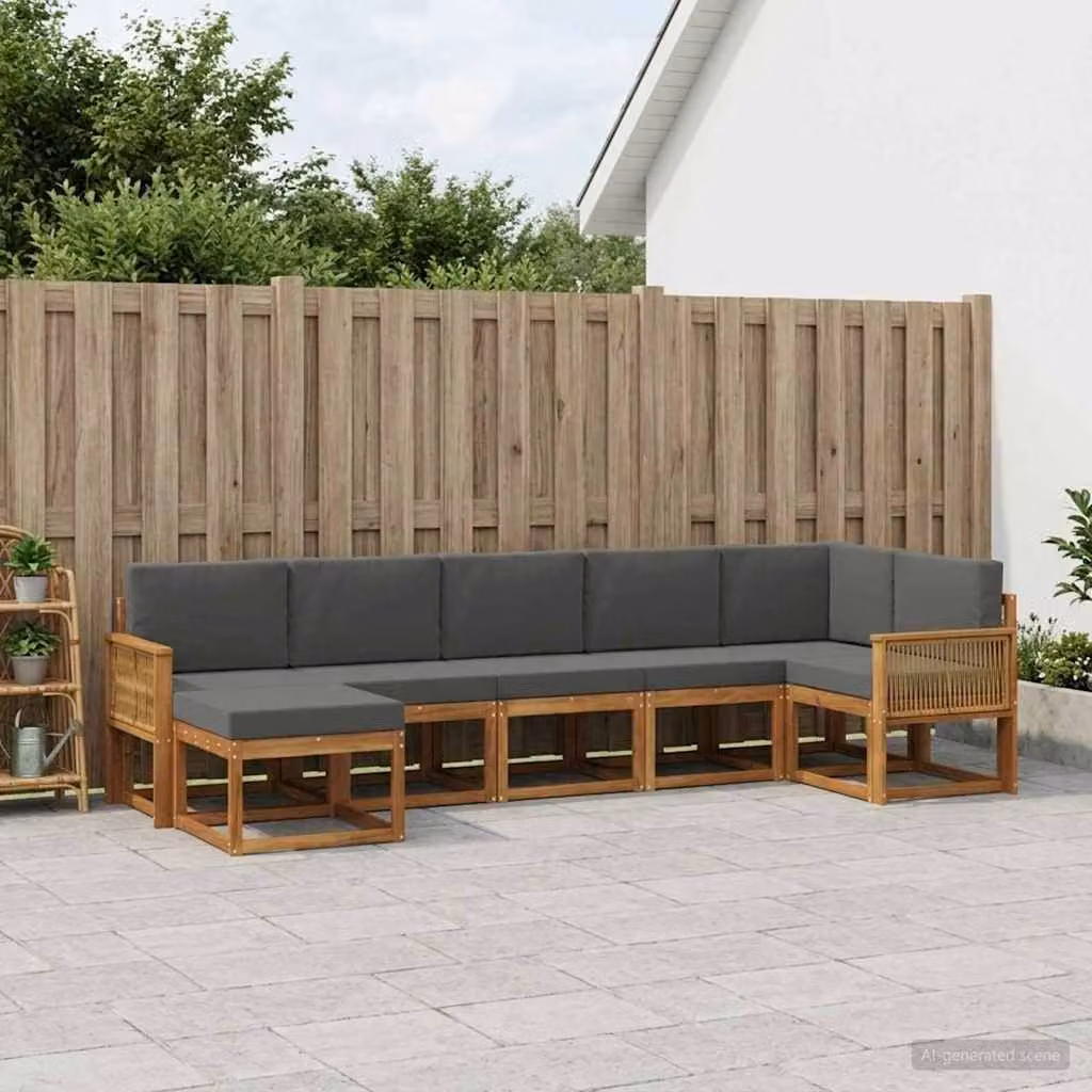 Set di divani da esterno vidaXL 7 pz in legno di acacia con cuscini beige e antracite