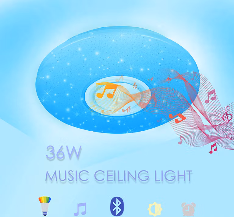 Plafoniera Jopassy 36W LED con effetto cielo stellato, telecomando, altoparlante e musica Bluetooth