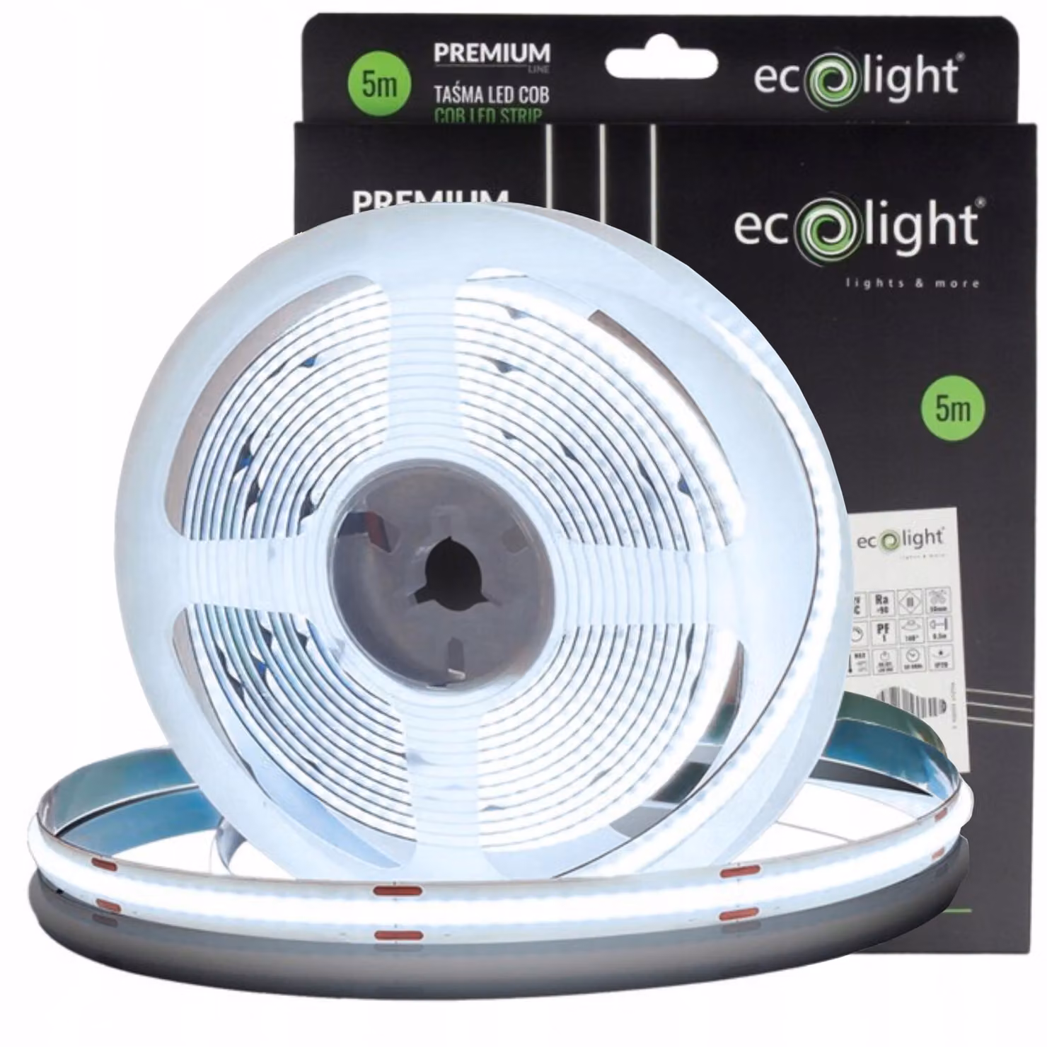 Striscia Led Cob Digitale, 5 Metri, 480 Led, 9W/Metro, 810 Lumini/Metro, 12V, Ecolight, Luminosità Fredda