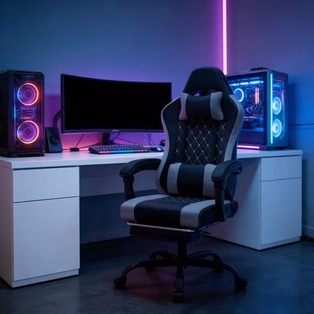 Sedia da ufficio girevole ergonomica con funzione massaggio e schienale reclinabile in tessuto mesh nero e grigio