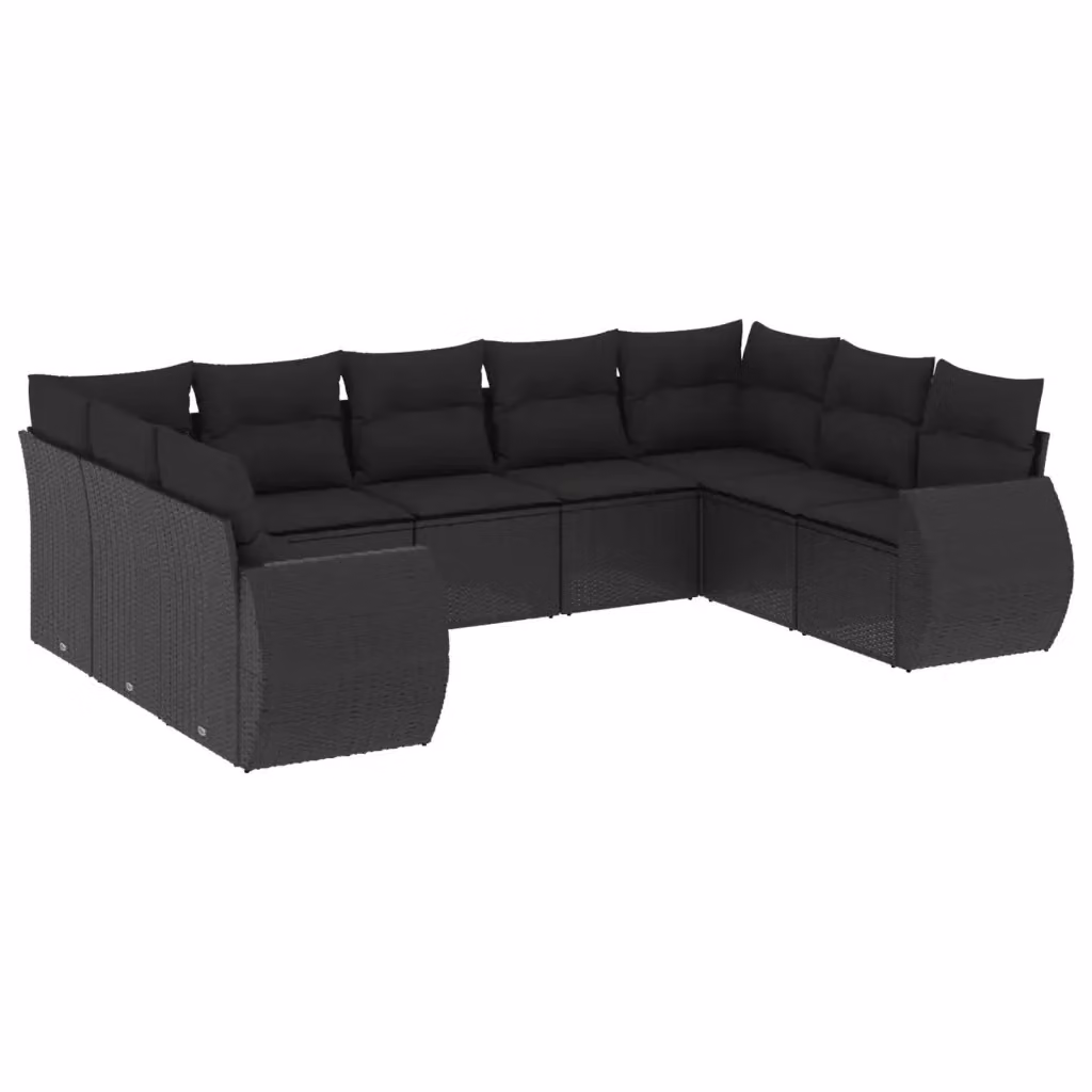 Set di divani da giardino vidaXL in polyrattan nero con cuscini, forma a U per esterno e terrazza – 2