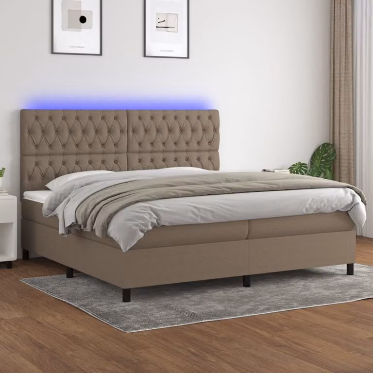 Maison Exclusive - Letto a Molle Materasso e LED tortora 200x200cm in Tessuto