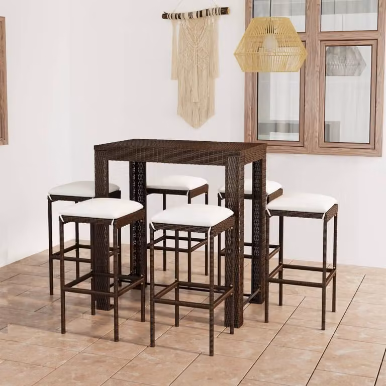 Maison Exclusive - Set da Bar da Giardino 7 pz con Cuscini in Polyrattan Marrone