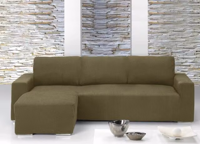 Copridivano con penisola chaise longue Mod Capri color biscotto di Biancheriaweb, modello sinistro – 1
