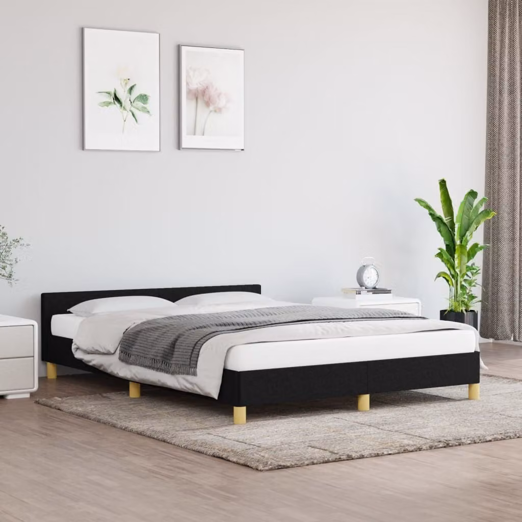 The Living Store Struttura letto con testiera nera 140x190 cm in tessuto
