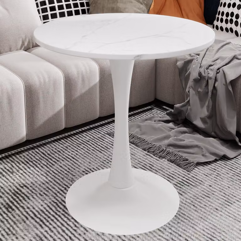 Tavolino STILVORA da 27,6 pollici con piano rotondo in marmo bianco venato Tavolino da caffè adatto per 2-4 persone, tavolo da pranzo venato, perfetto per diversi stili di arredamento