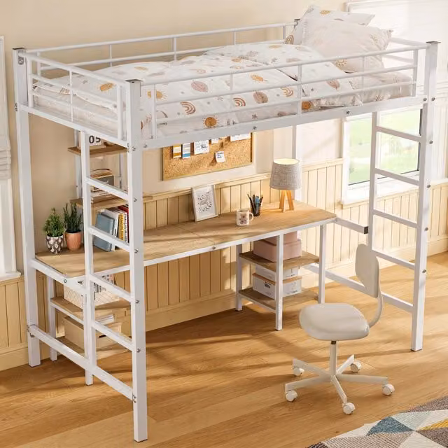 Letto a castello con scrivania - Xylo - 90x200 - Bianco - Per bambini