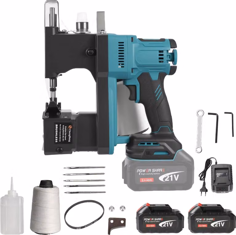 Macchina per cucire sacchetti – Modello a batteria senza spazzole – Dispositivo di confezionamento elettrico portatile – Tagliacavo automatico – Funzionamento a 18V – Include 2 batterie