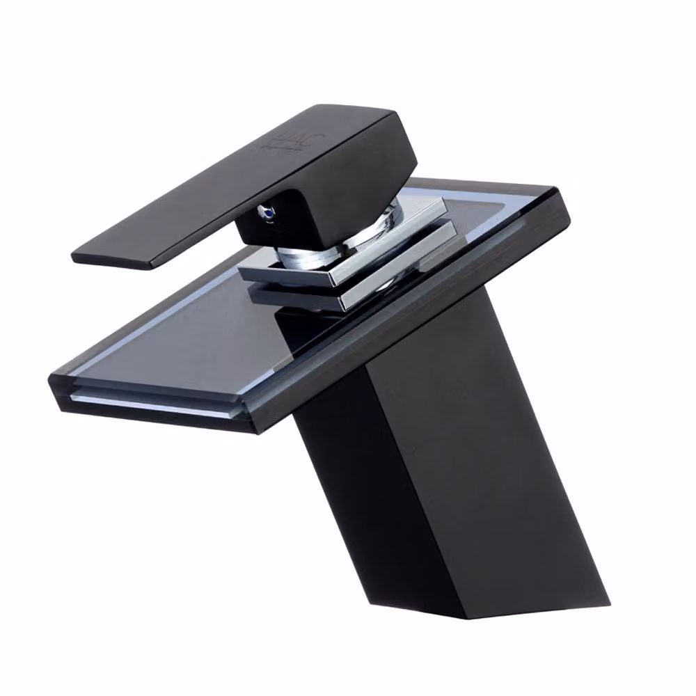 Miscelatore per lavabo a cascata in vetro nero | miscelatore per bagno lavabo