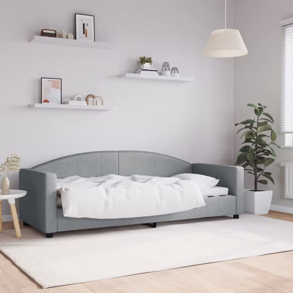 Letto da giorno vidaXL in tessuto grigio chiaro con struttura in legno e metallo L/P/H: 200 x 80 x 75 cm
