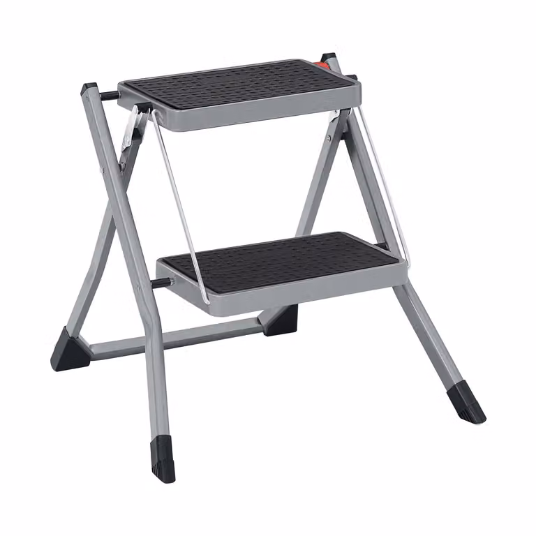 Scala Pieghevole a 2 Gradini, Grigio + Nero