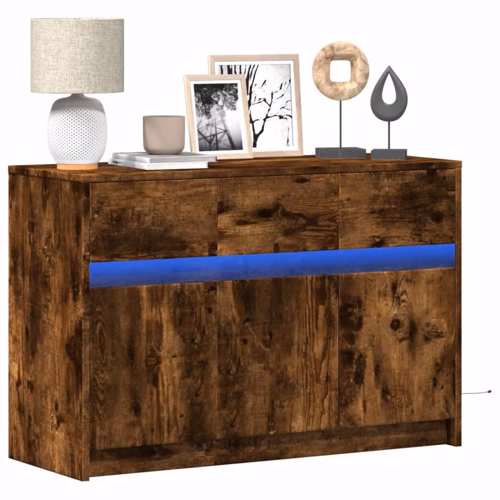 vidaXL Mobile Porta TV Moderno con LED in Rovere Fumo, L 91 cm x P 34 cm x H 61 cm