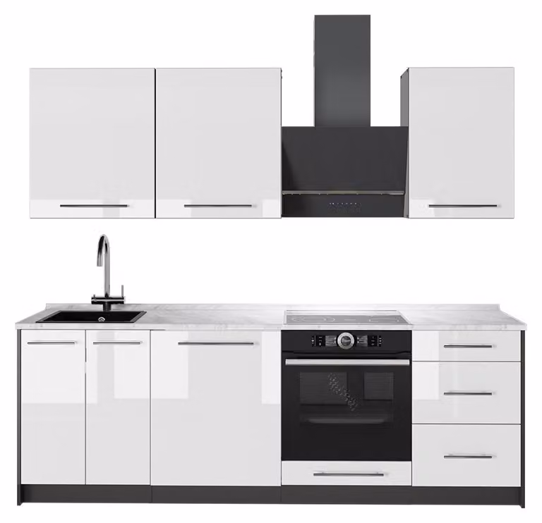 Cucina componibile Vicco Fame-Line Bianco lucido/Antracite 230 cm, PL Marmo, Model 63969