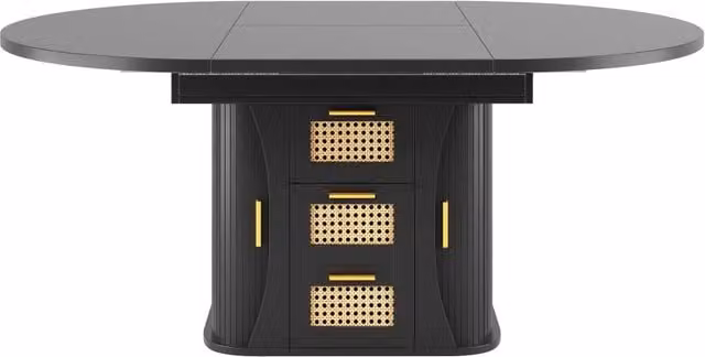 Tavolo da pranzo allungabile moderno con piano piatto e struttura in metallo e MDF, colore nero, L: 118 cm, P: 77,1 cm, H: 75 cm – 1