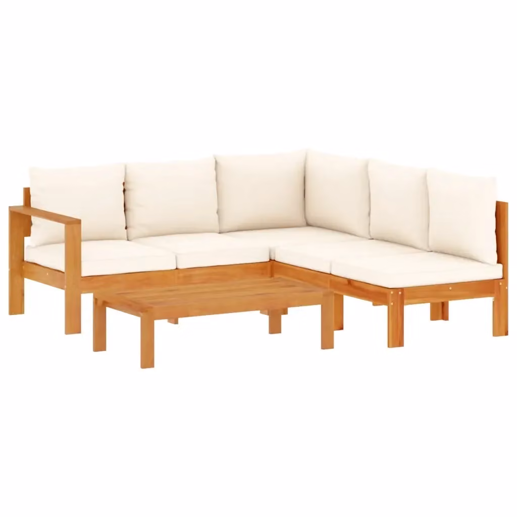 vidaXL Set Divani da Giardino a L 4pz in Legno di Acacia con Cuscini Beige o Bianchi – 2