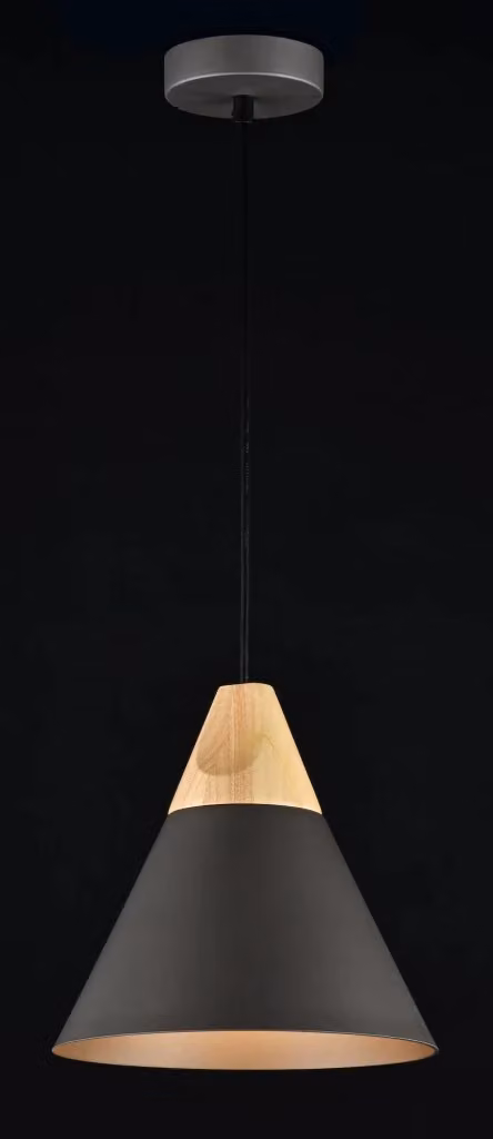 Lampada a sospensione Bicones GIORDANOSHOP in metallo e legno nero e grigio – 2