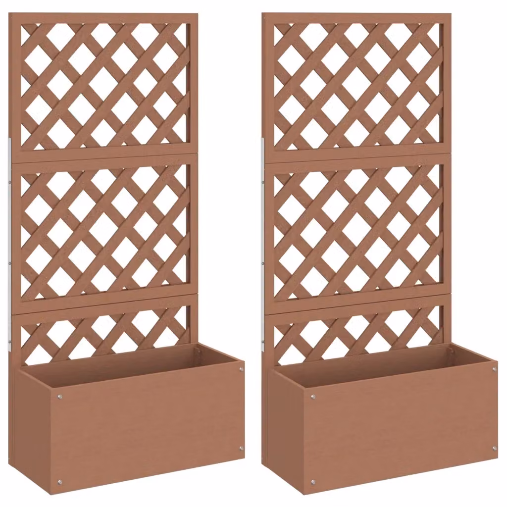 Set di 2 Fioriere a Traliccio Videx in WPC Marrone per Giardino Ornamentale, L: 65 cm, P: 33 cm, H: 135 cm – 2