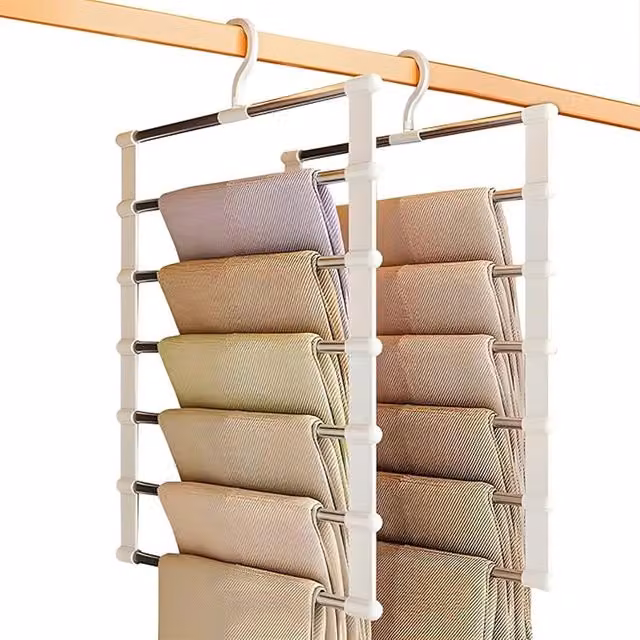 Set di 6 Grucce Pieghevoli a 6 Livelli Avilia Home in Polipropilene e Acciaio, Colore Bianco, L/P/H: 48,5 x 36 x 36 cm