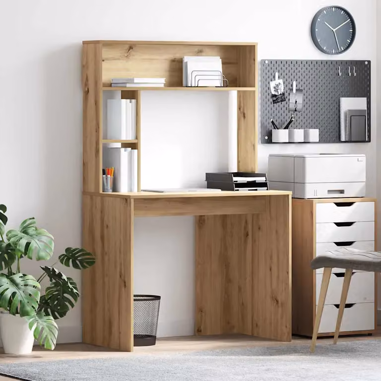 Scrivania moderna vidaXL in legno e MDF color rovere, L: 91 cm, P: 50 cm, H: 149 cm