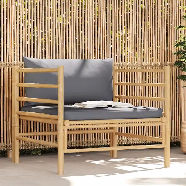 Divano da Giardino con Cuscini-Sofa da Giardino-Divano da esterno Grigio Scuro in Bamb¨´