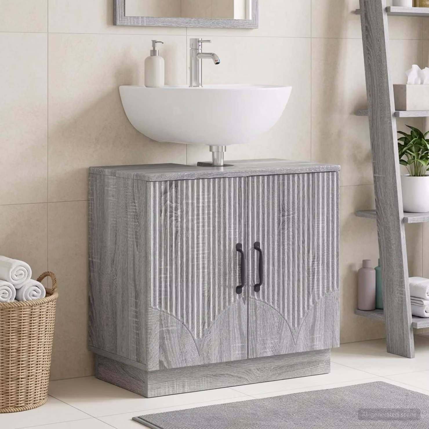 Armadio per lavabo da bagno vidaXL HOORN moderno in legno e MDF grigio e nero con ante a battente