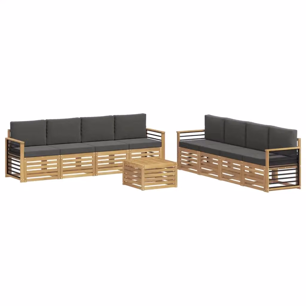 Set di divani da esterno a L vidaXL in legno di acacia con cuscini, bianco e antracite – 2