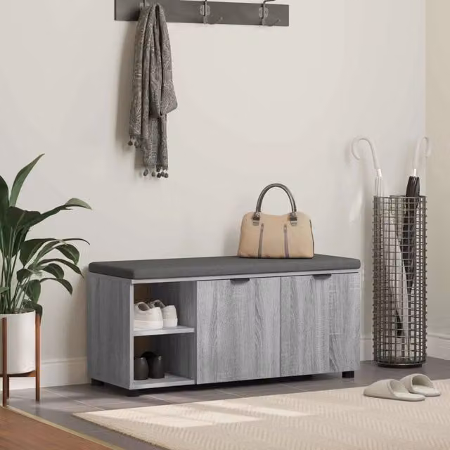 Panca per ingresso con scarpiera vidaXL in legno e tessuto grigio L 100 x P 38 x H 46 cm