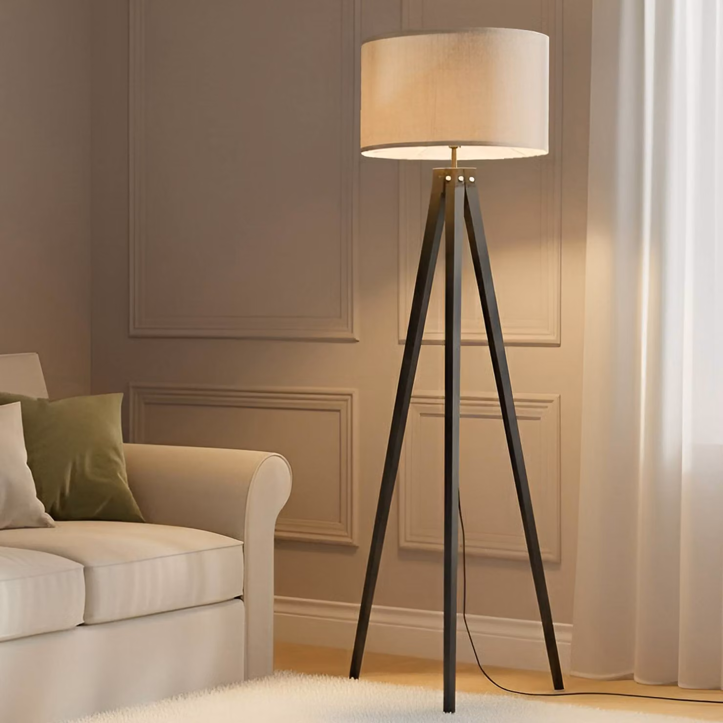 Lampada da terra Herry Lindby, Nero, Soggiorno / Sala da pranzo, Tessuto / Stoffa / Seta, Scandinavo, Lampada da terra
