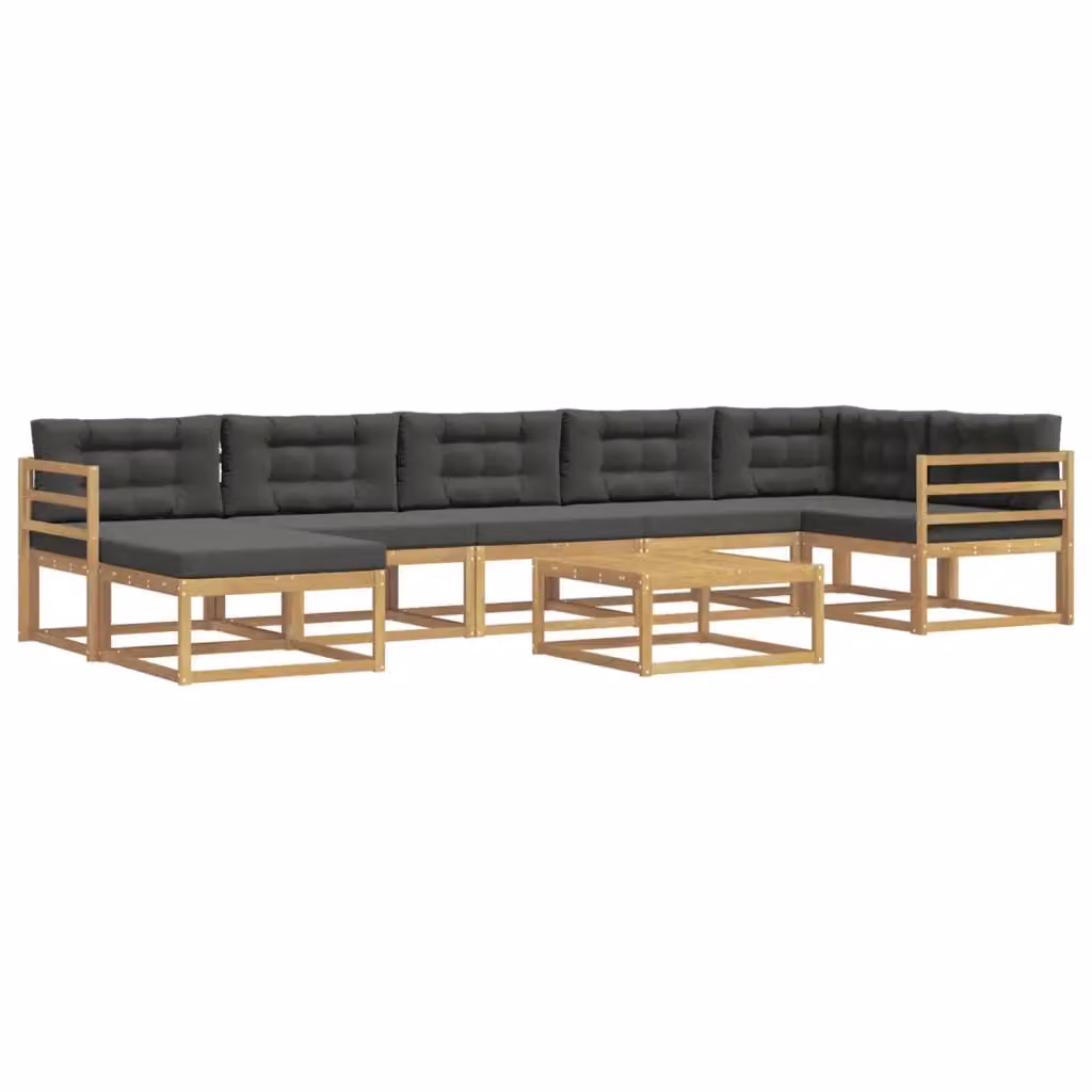 Set di divani da esterno a forma di U vidaXL in legno di acacia con cuscini Bianco e Antracite – 2