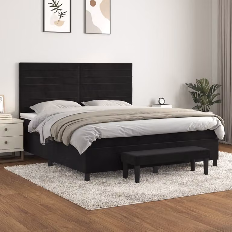 vidaXL Letto Ibrido con Giroletto a Molle e Materasso in Velluto Nero L/P: 160 x 200 cm