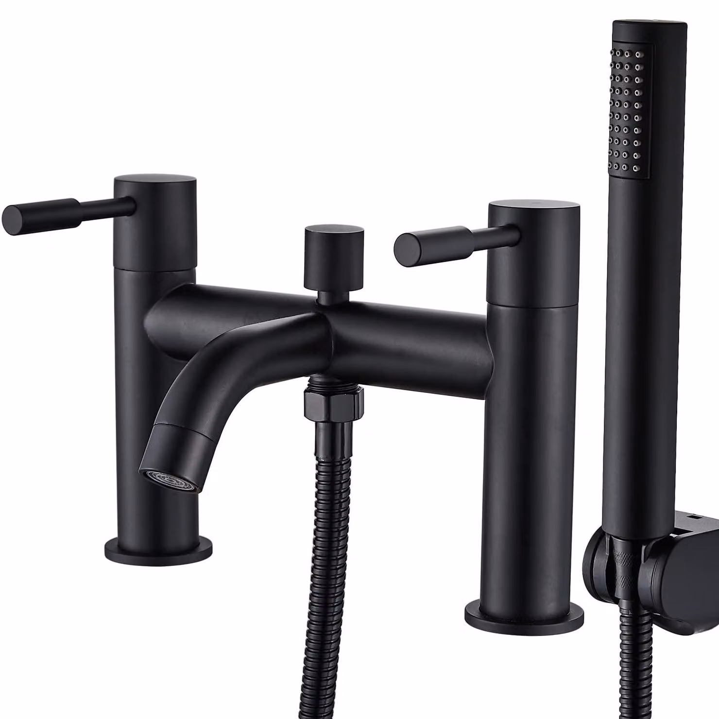 Miscelatore da bagno con doccetta manuale, nero, a due manopole, in ottone