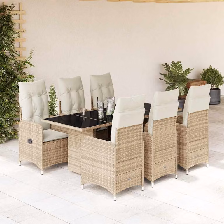 vidaXL Set da Bistrò da Giardino 7 pz in Polyrattan con Cuscini Beige e Piano in Vetro
