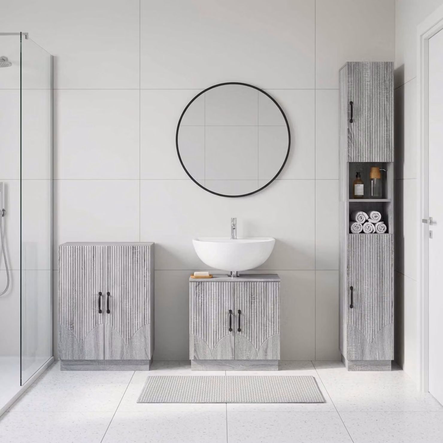 Set di 3 armadietti da bagno moderni vidaXL HOORN in legno grigio opaco