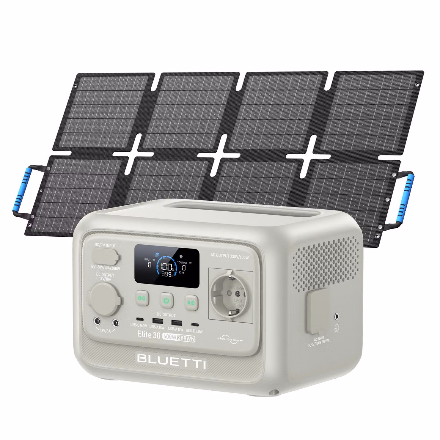 BLUETTI Elite 30 V2 + pannello solare da 60 W  Accumulatore solare da 288 Wh Stazione di ricarica portatile Generatore solare Batteria per backup domestico/alimentazione di emergenza/campeggio/emergenze - Grigio